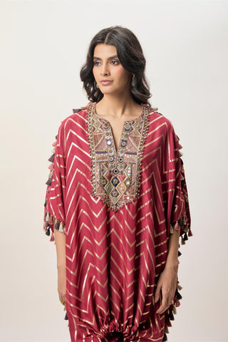 Kaftan set for Contemporary Wear – Raniya Red Cranberry High-Low by Payal Singhal