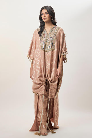 Embroidered Kaftan Set for Indian Wedding – Sanaz Coral Dola Silk by Payal Singhal
