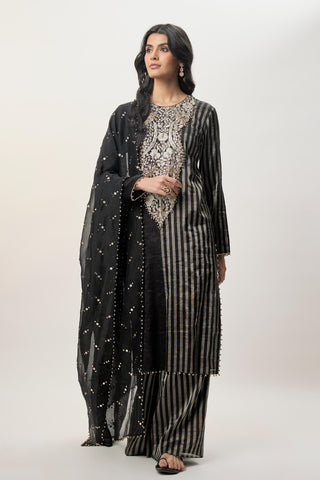Kurta Set for Indian Wedding – Sabil Black Stripe by Payal Singhal