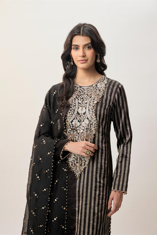 Kurta Set for Indian Wedding – Sabil Black Stripe by Payal Singhal