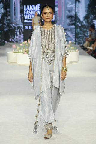 Gray embroidered kaftan and jogger salwar