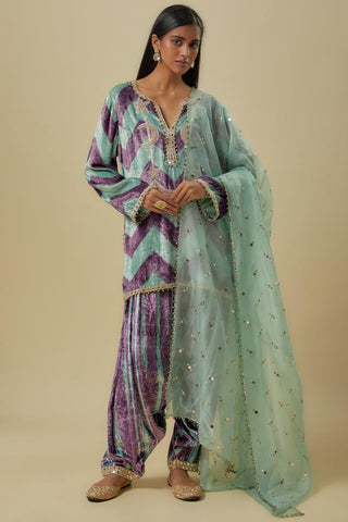Green and purple chevron kurta set