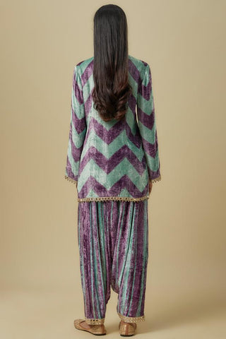 Green and purple chevron kurta set