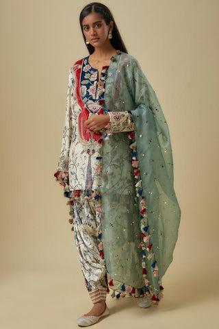 Blue velvet embroidered kurta patiala set
