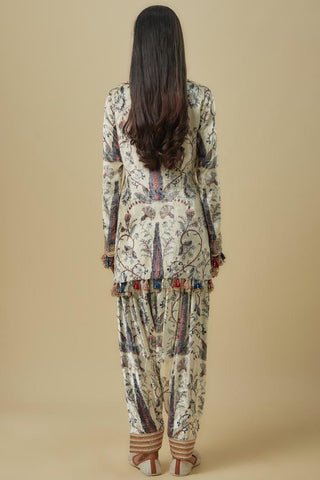 Blue velvet embroidered kurta patiala set