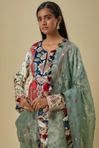 Blue velvet embroidered kurta patiala set