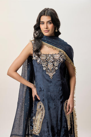 Kurta Set for Indian Wedding – Elara Navy Velvet by Payal Singhal