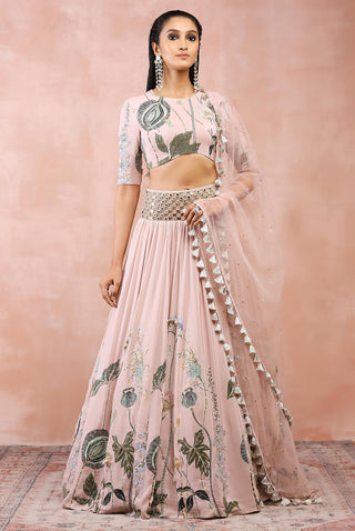 Rose pink niloufar print lehenga set