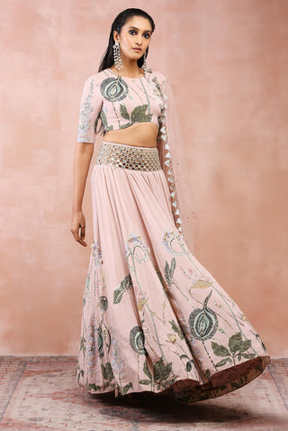 Rose pink niloufar print lehenga set