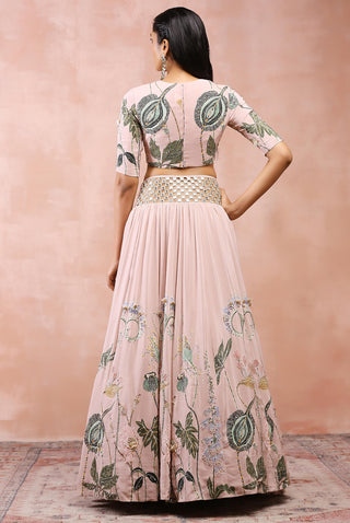 Rose pink niloufar print lehenga set