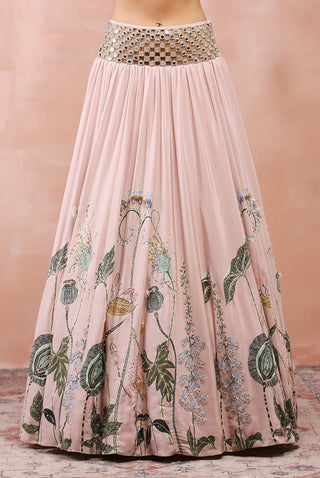 Rose pink niloufar print lehenga set
