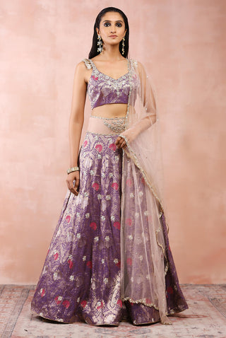 Purple brocade embroidered lehenga set