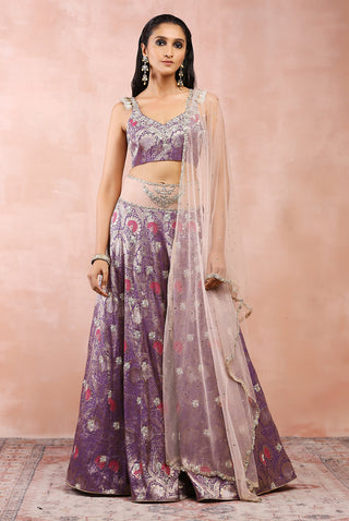 Purple brocade embroidered lehenga set