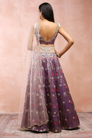 Purple brocade embroidered lehenga set