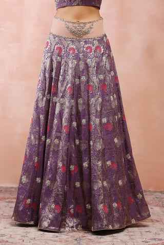 Purple brocade embroidered lehenga set