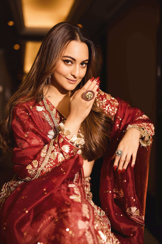 Dark red bagh embroidered lehenga set