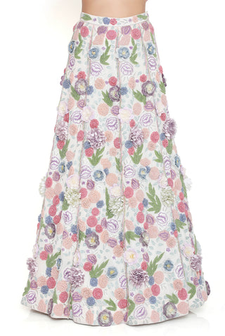 Offwhite choli and flowered tassels lehenga