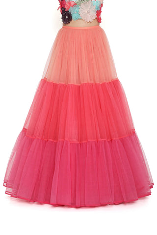 Multicolor 3d flower choli with layered lehenga