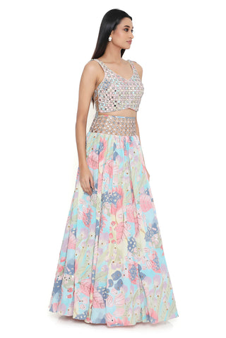 Euphoria print embroidered choli and lehenga