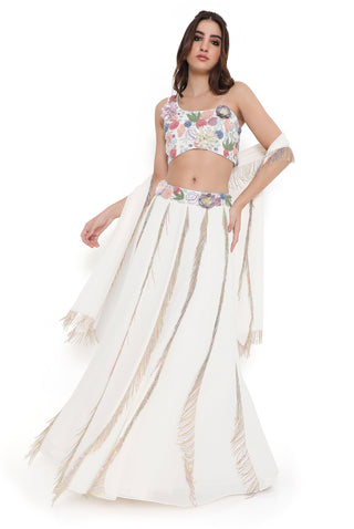 Offwhite embroidered tassel lehenga set