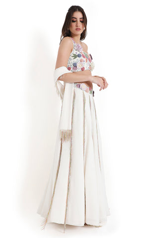 Offwhite embroidered tassel lehenga set