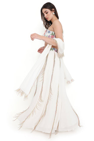 Offwhite embroidered tassel lehenga set
