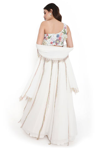 Offwhite embroidered tassel lehenga set