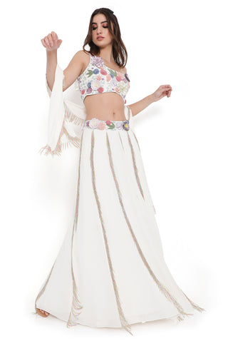 Offwhite embroidered tassel lehenga set