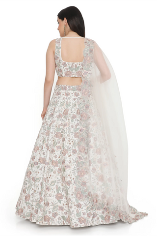 Ivory embroidered lehenga with choli and dupatta