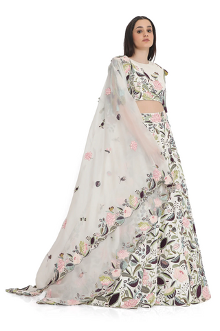 Ivory embroidered lehenga with embroidered choli and dupatta