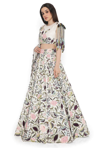 Ivory embroidered choli and lehenga set