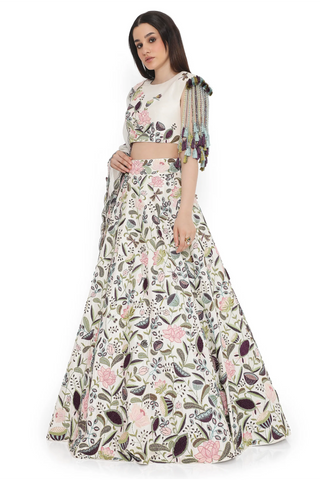 Ivory embroidered lehenga with embroidered choli and dupatta
