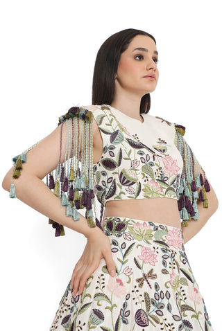 Ivory embroidered choli and lehenga set