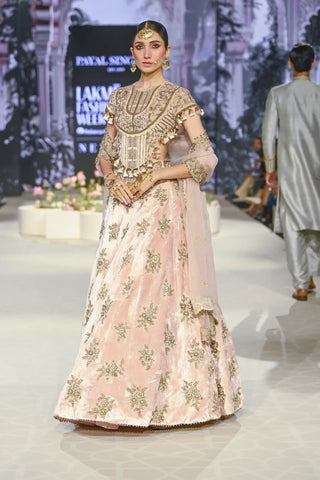 Blush pink embroidered back tie-up choli with lehenga and dupatta