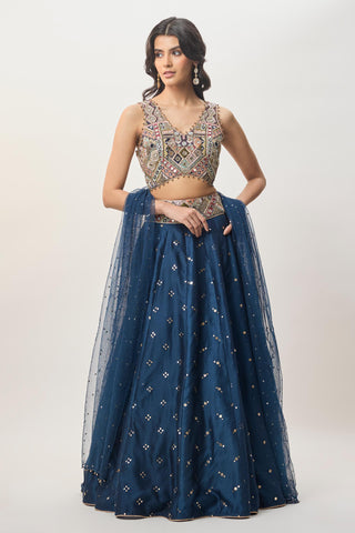 Lehenga set for Indian Wedding – Mahnaz Navy Blue Embroidered by Payal Singhal
