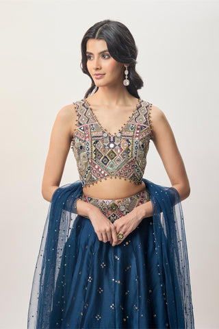 Lehenga set for Indian Wedding – Mahnaz Navy Blue Embroidered by Payal Singhal