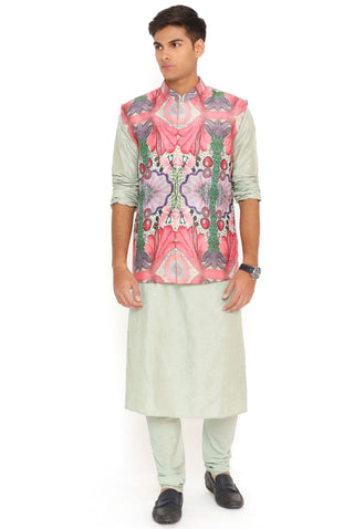 Red enchanted print bandi and kurta set