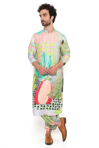 Wanderlust tropical print bomber kurta and jogger pant