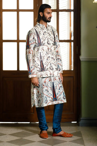 Blue embroidered forest whisper printed bandi and printed kurta with churidar