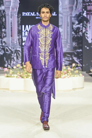 Purple embroidered bandi wth kurta and churidar
