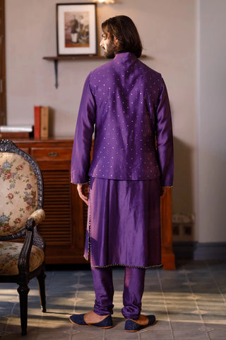 Purple embroidered bandi wth kurta and churidar