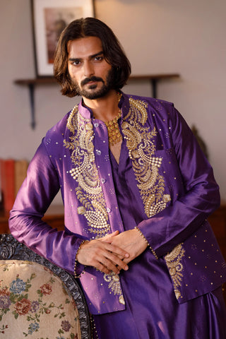 Purple embroidered bandi wth kurta and churidar