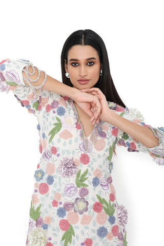 Offwhite embroidered short kurta and pant
