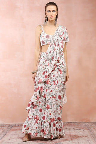 Offwhite gulbagh choli and stitched frill saree