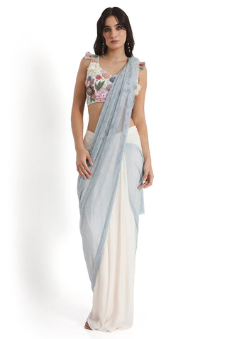 Off-white embroidered choli with saree