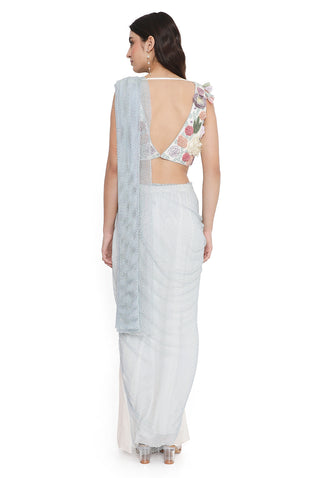 Off-white embroidered choli with saree