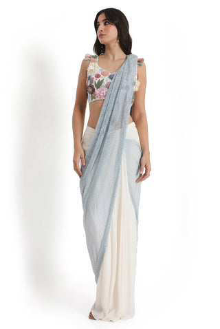Off-white embroidered choli with saree