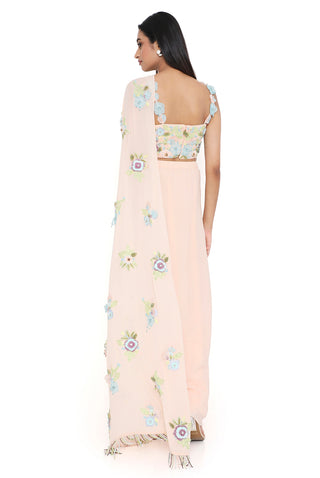 Peach embroidered choli and pre-stitched skirt