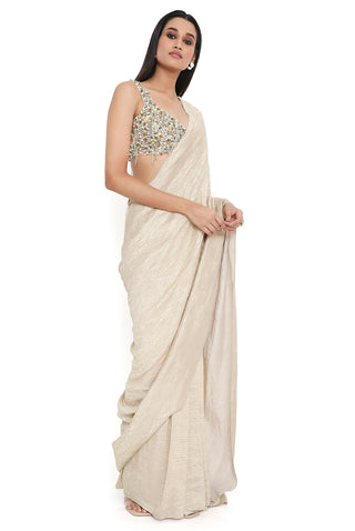 Offwhite gold embroidered choli with saree