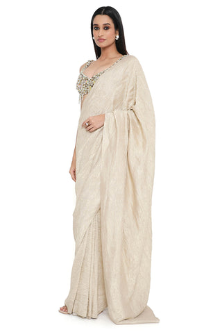 Offwhite gold embroidered choli with saree